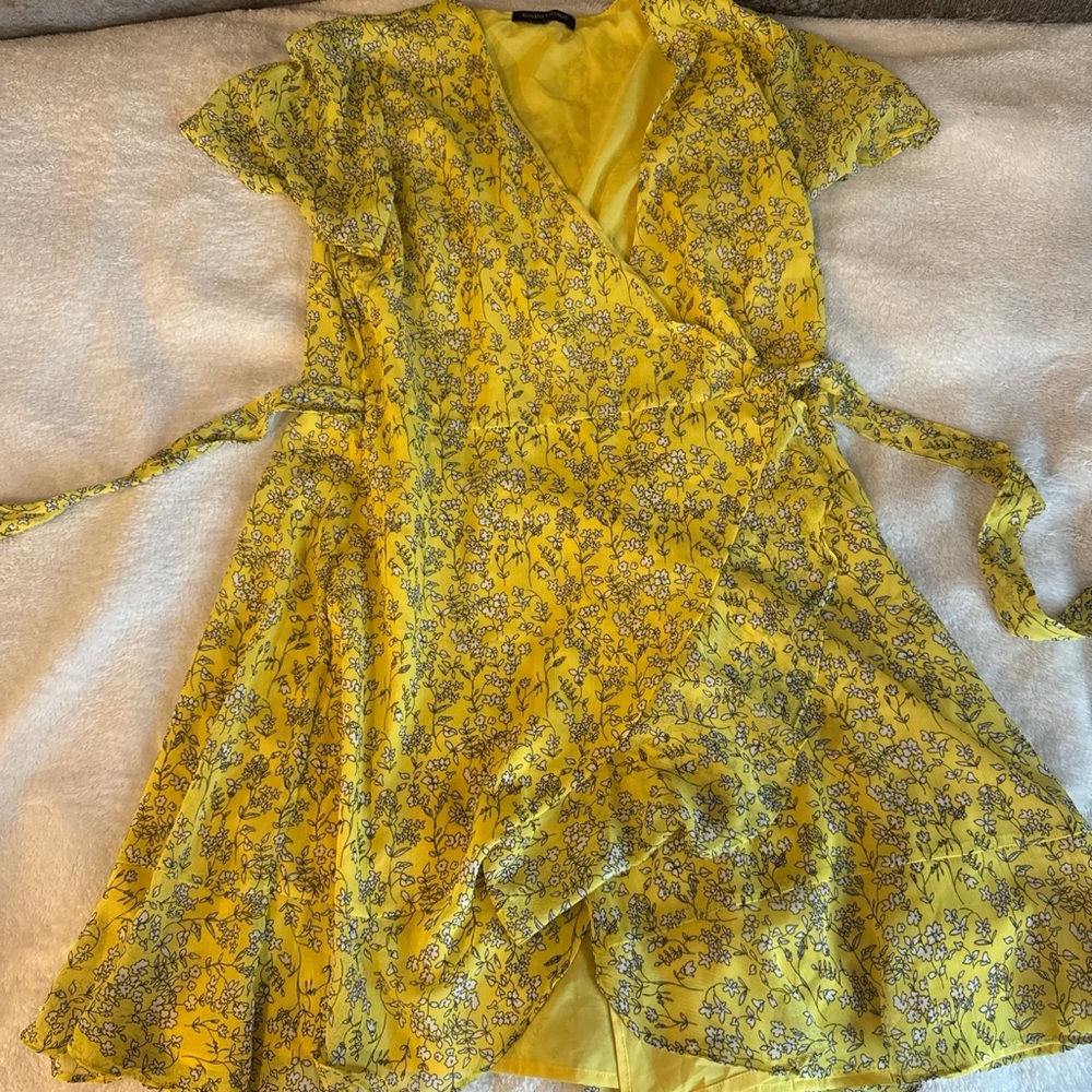 Floral Yellow Wrap Dress